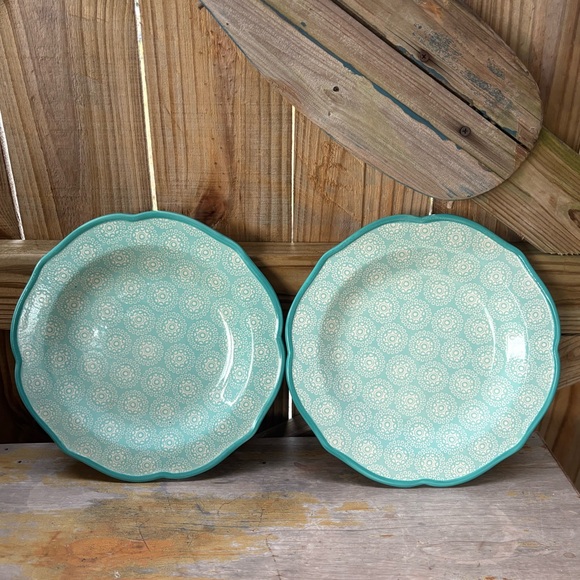 Set of 2 Pioneer Woman Hyacinth Teal Blue Stoneware Dinner Plates 10 1/2” - Picture 8 of 8